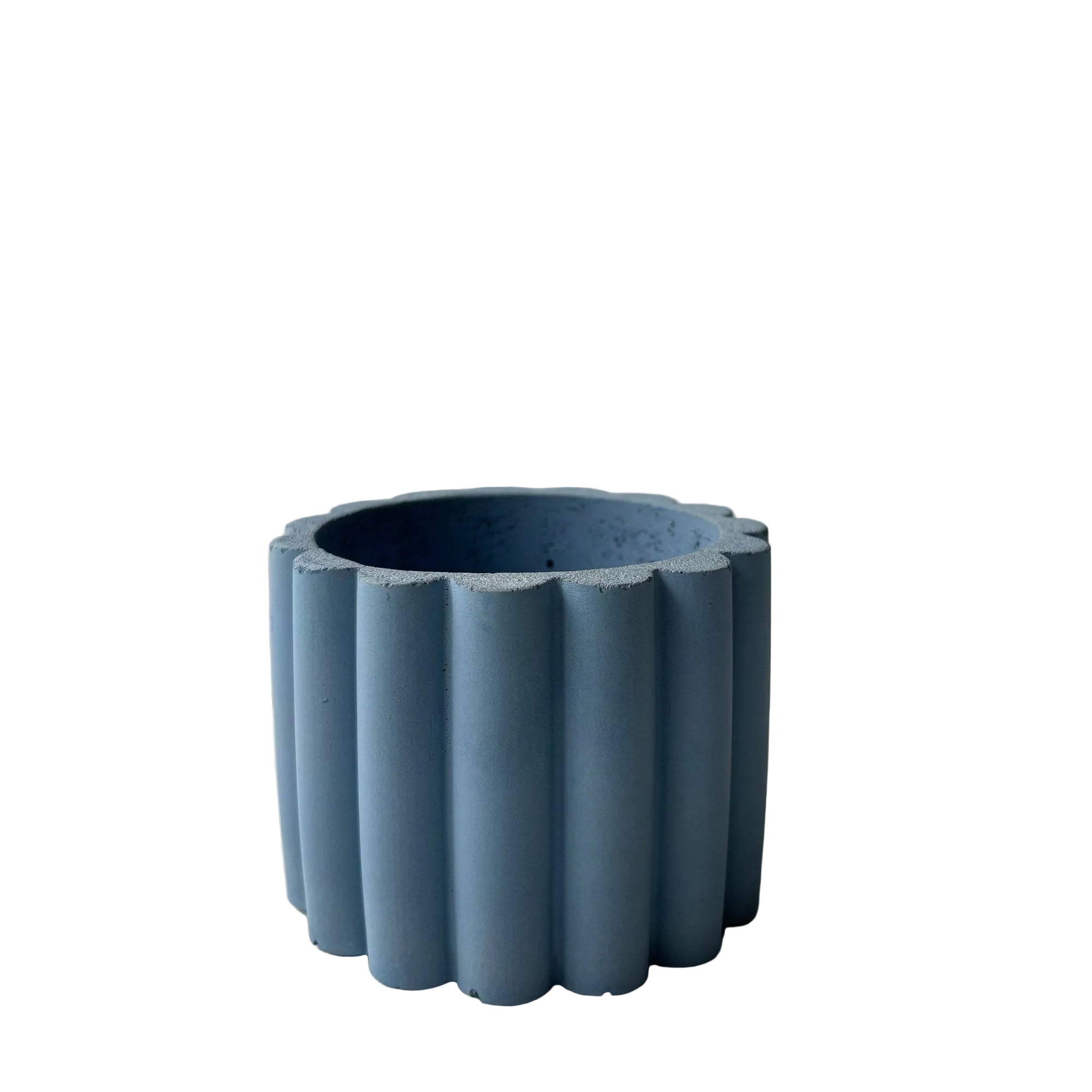 Blue, concrete ribbed planter