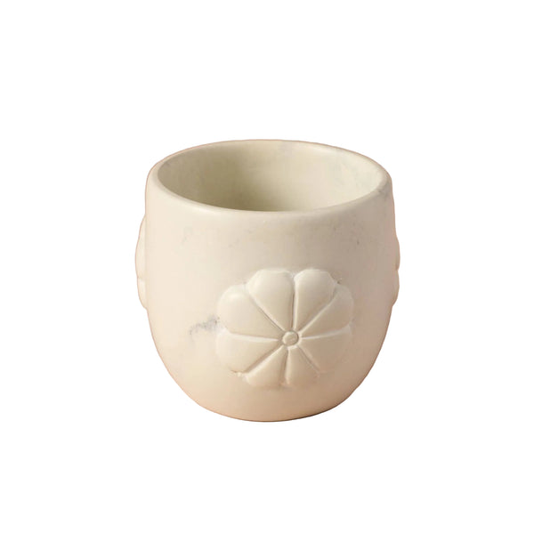 soapstone planter with hand-chiseled floral design