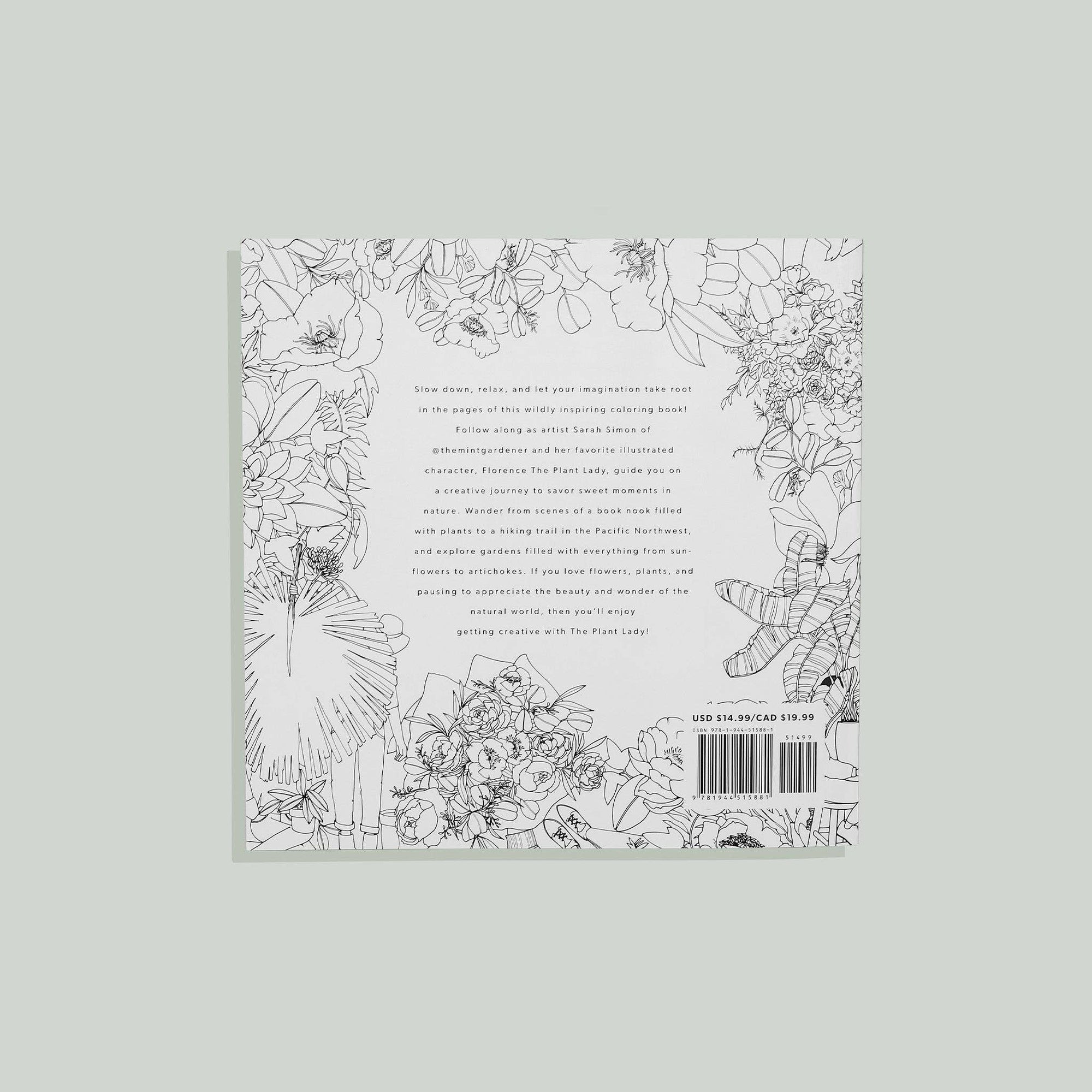 Book cover of Plant Lady Coloring Book with floral design and text
