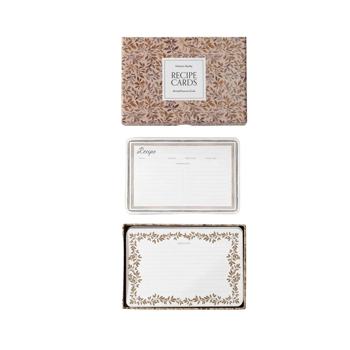 Set of recipe cards with decorative borders on a beige background